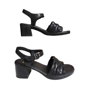 Frye and Co Westmont Black Braided Block Heel Sandals Womens 9M